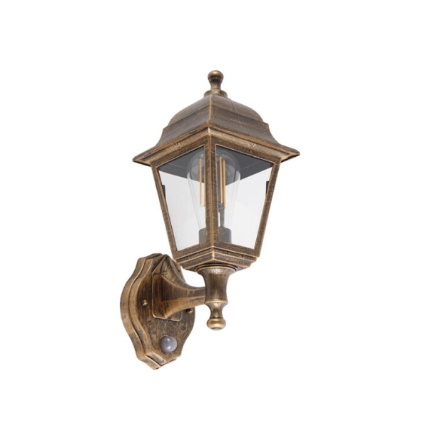 Antieke wandlamp goud ip44 met bewegingsmelder capital 14