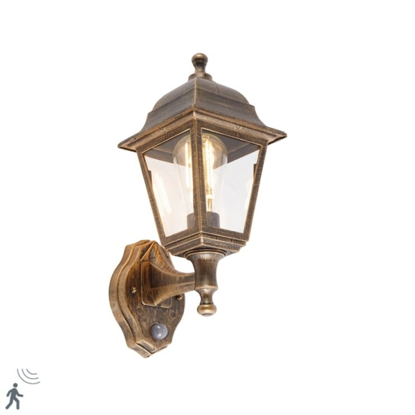 Antieke wandlamp goud ip44 met bewegingsmelder - capital