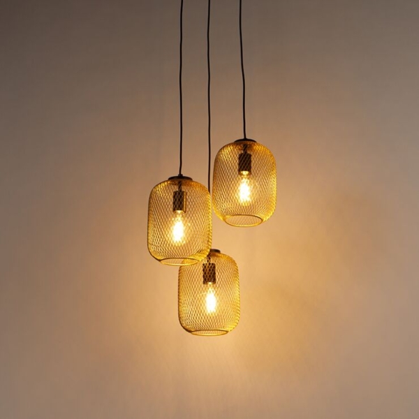 Art deco hanglamp goud 45 cm 3-lichts - bliss mesh