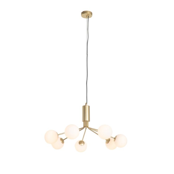 Art deco hanglamp goud met opaal glas 7-lichts - coby