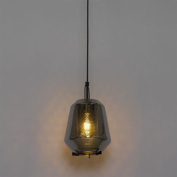 Art deco hanglamp zwart met smoke glas 23 cm - kevin