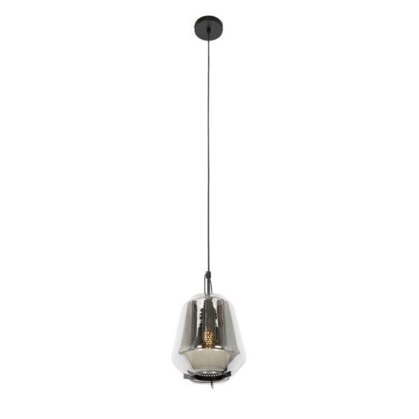 Art deco hanglamp zwart met smoke glas 23 cm - kevin