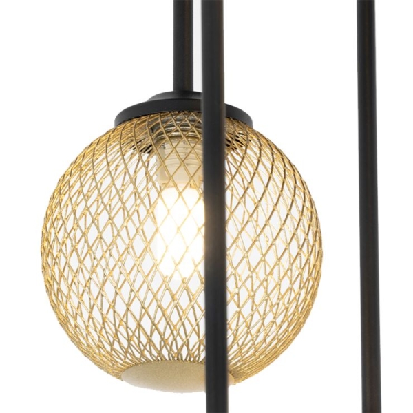 Art deco plafondlamp zwart met goud 9-lichts - athens wire