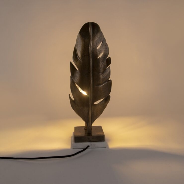 Art deco tafellamp brons met marmeren voet - leaf