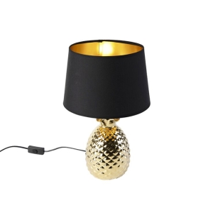 Art Deco tafellamp goud met zwart-gouden kap - Pina