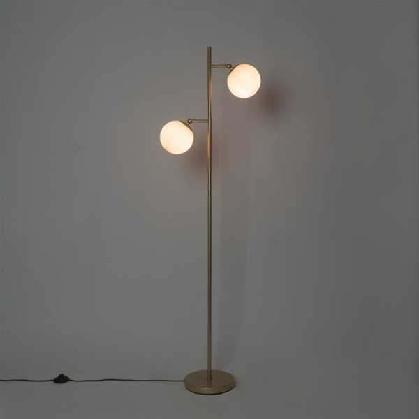 Art deco vloerlamp goud met mat glas 2-lichts - pallon