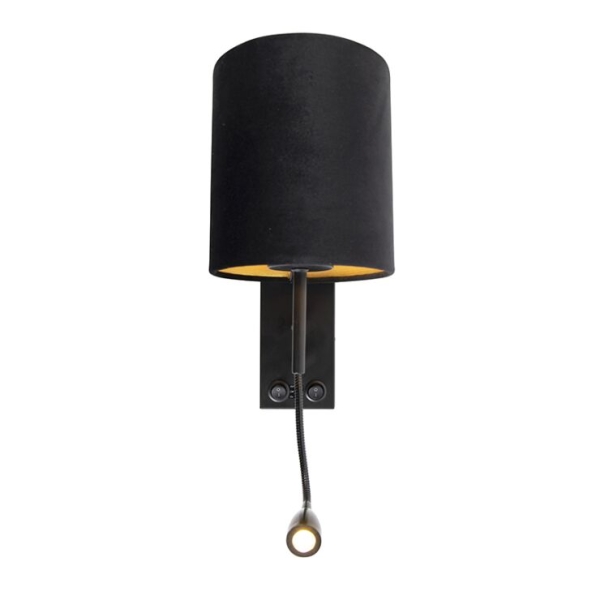 Art deco wandlamp zwart met velours kap - stacca