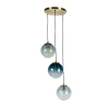 Art deco hanglamp messing met blauwe glazen - pallon