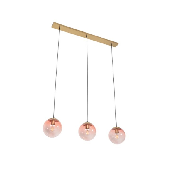 Art deco hanglamp messing met roze glas 3-lichts - pallon