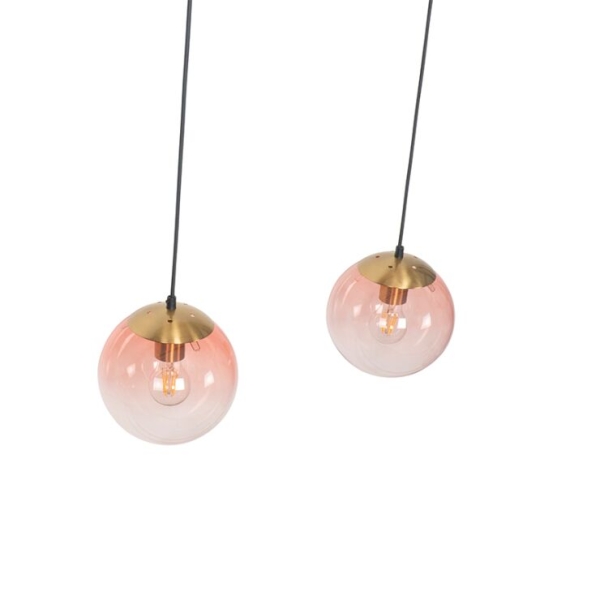 Art deco hanglamp messing met roze glas 3-lichts - pallon