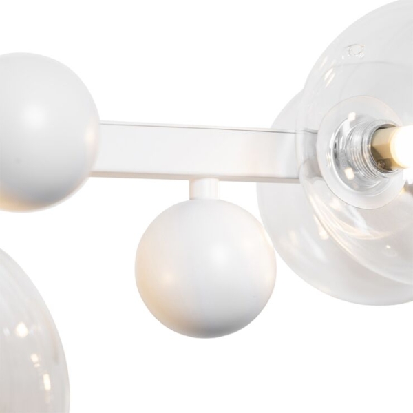 Art deco hanglamp wit met helder glas 8-lichts - david