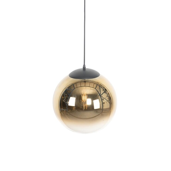 Art deco hanglamp zwart met goud glas 33 cm - pallon