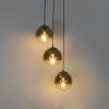 Art deco hanglamp zwart met goud glas rond 3-lichts - pallon