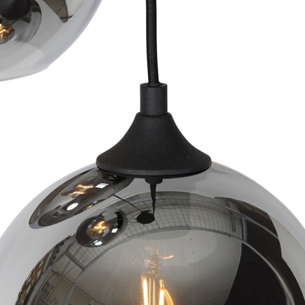 Art deco hanglamp zwart met smoke glas 3-lichts - wallace