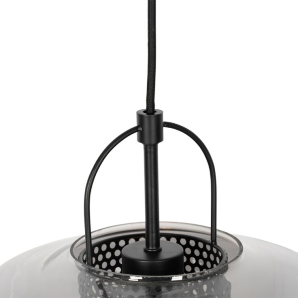 Art deco hanglamp zwart met smoke glas 30 cm - kevin