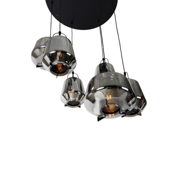 Art deco hanglamp zwart met smoke glas 6-lichts - kevin