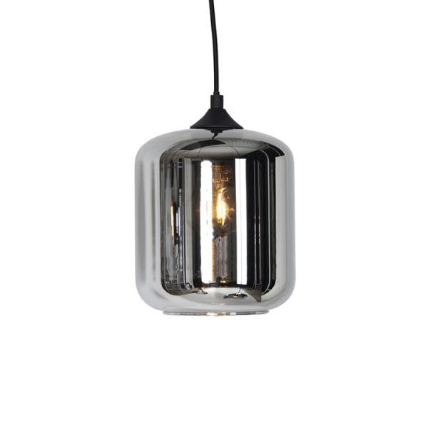 Art deco hanglamp zwart met smoke glas 6-lichts - wallace