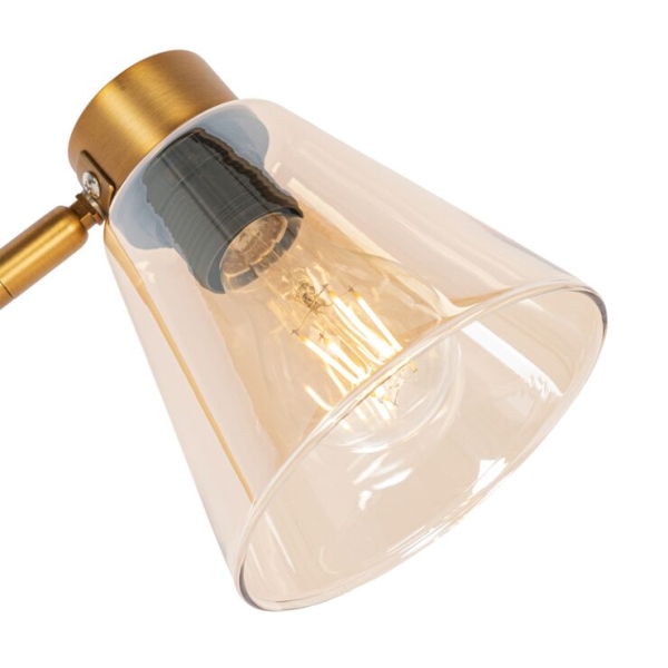 Art deco tafellamp brons met marmer en amber glas - nina