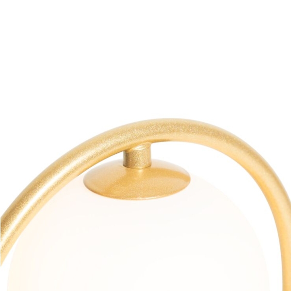 Art deco tafellamp goud met wit glas - isabella