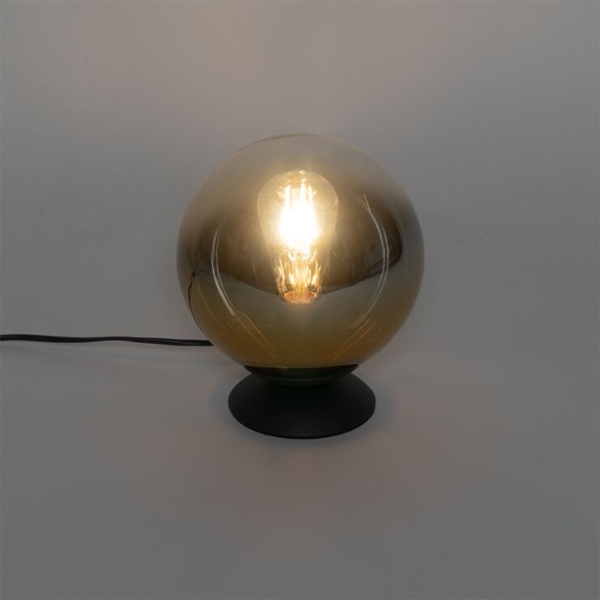 Art deco tafellamp zwart met goud glas - pallon