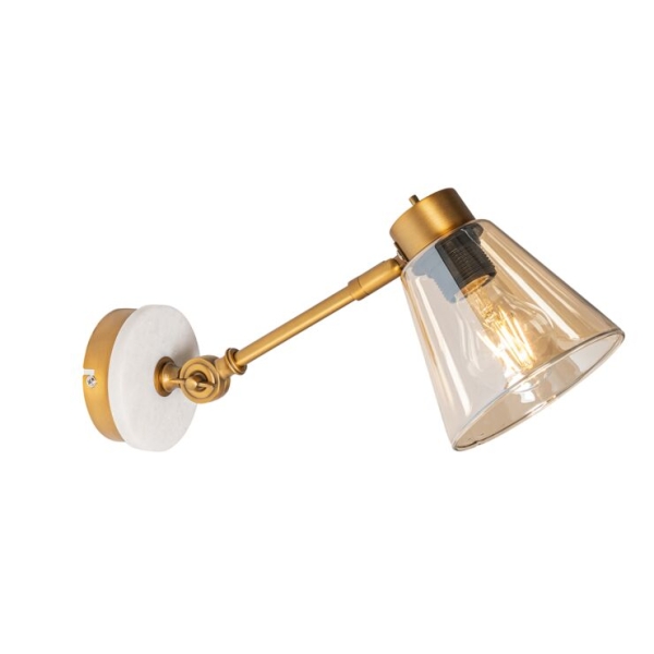 Art deco wandlamp brons met marmer en amber glas - nina