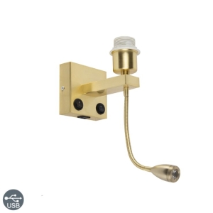 Art deco wandlamp goud met USB en flexarm - Brescia Combi