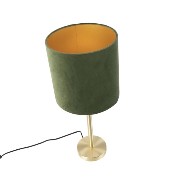 Botanische tafellamp messing met groene kap 25 cm - simplo