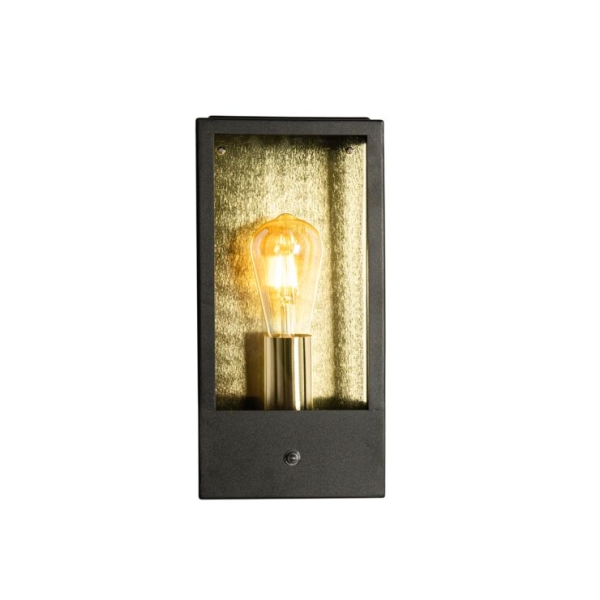 Buiten wandlamp zwart met goud licht-donker sensor - rotterdam