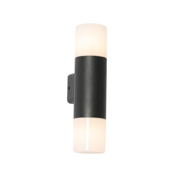 Buiten wandlamp zwart met opale kap 2-lichts ip44 - odense