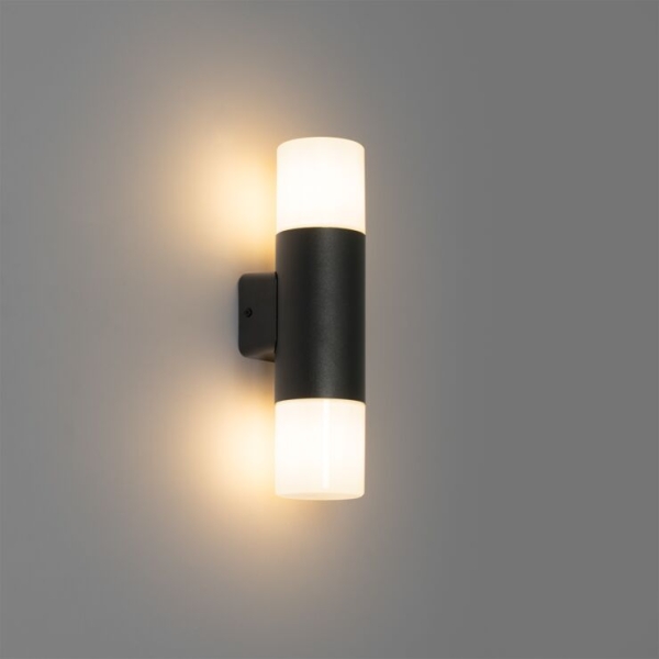 Buiten wandlamp zwart met opale kap 2-lichts ip44 - odense