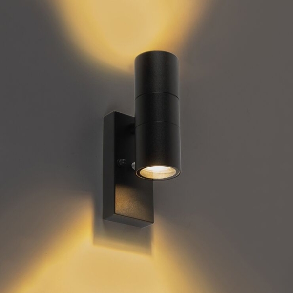 Buitenwandlamp zwart 2-lichts met licht-donker sensor ip44 - duo