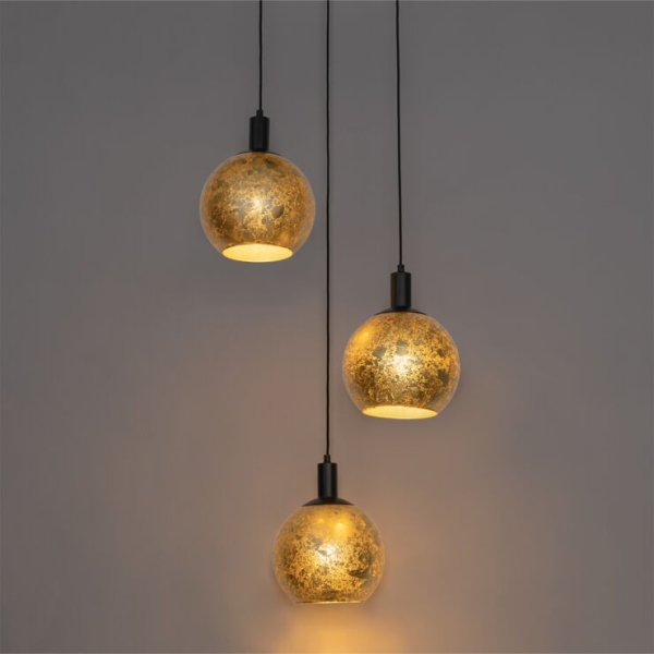 Design hanglamp goud met zwart 3-lichts - bert