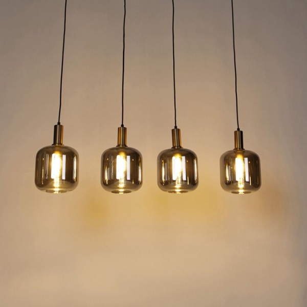Design hanglamp zwart met goud en smoke glas 4-lichts - zuzanna