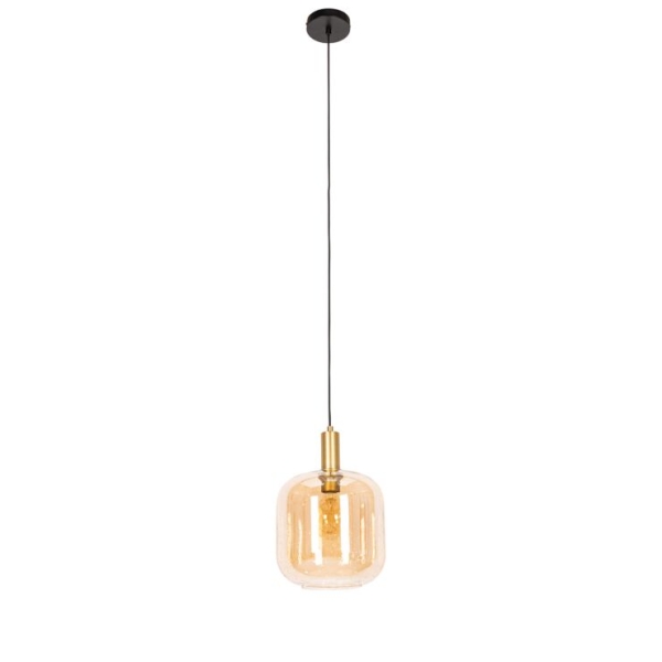 Design hanglamp zwart met messing en amber glas zuzanna 14