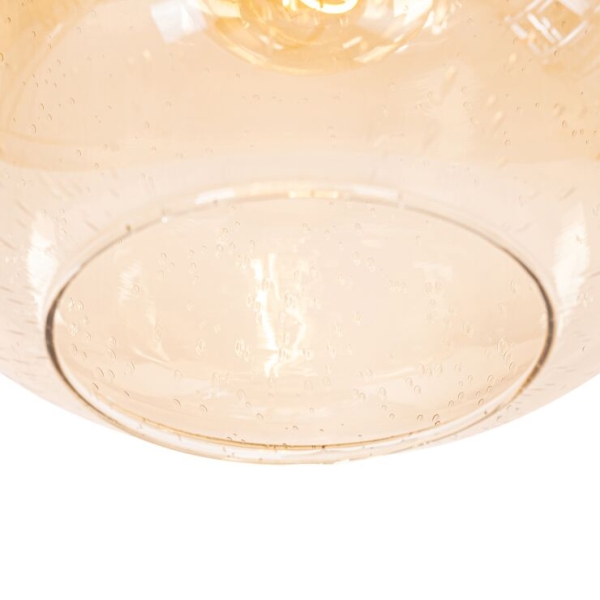 Design hanglamp zwart met messing en amber glas - zuzanna