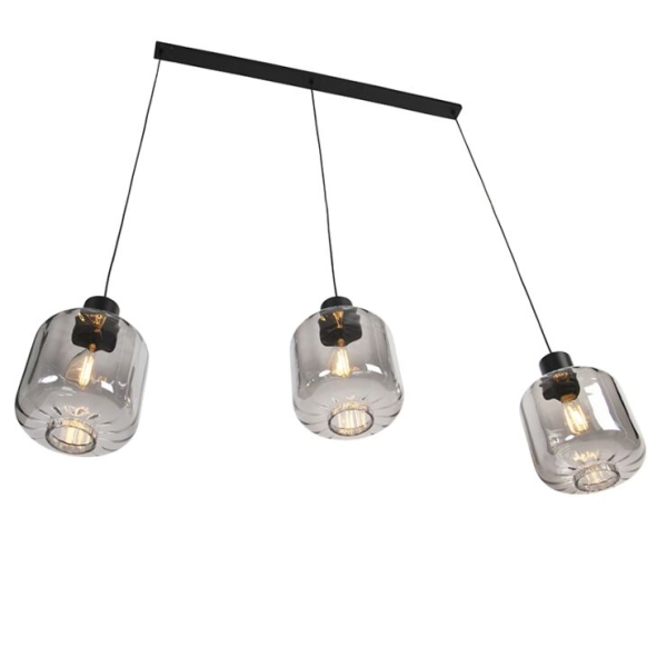 Design hanglamp zwart met smoke glas 3-lichts 161