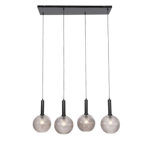 Design hanglamp zwart met smoke glas 4-lichts - chico