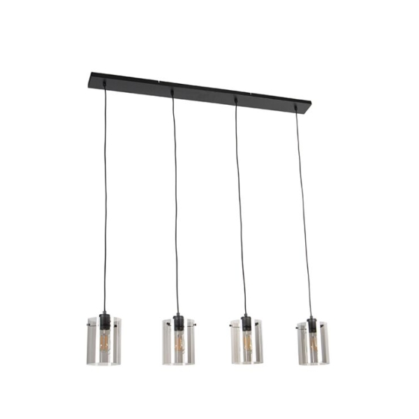 Design hanglamp zwart met smoke glas 4-lichts - dome