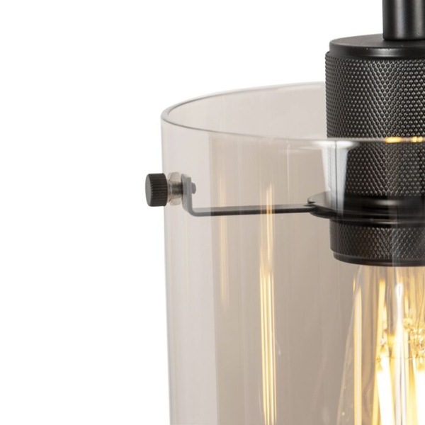 Design hanglamp zwart met smoke glas 4-lichts - dome