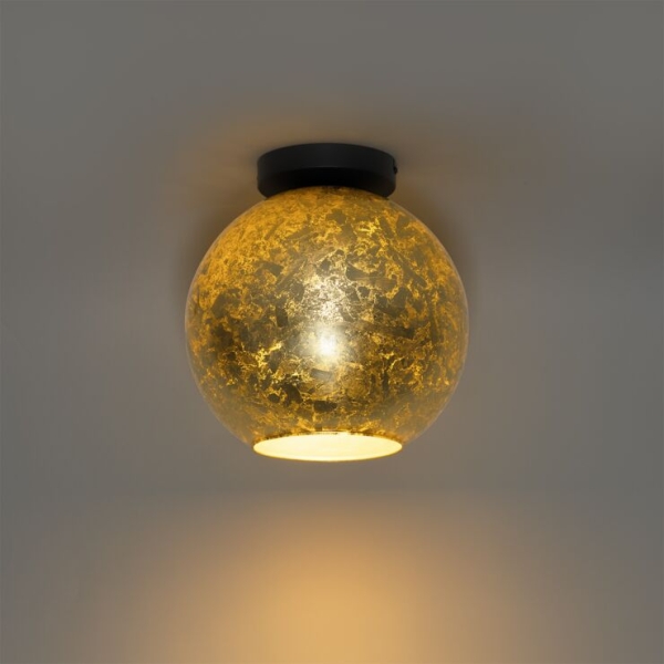 Design plafondlamp zwart met goud glas - bert