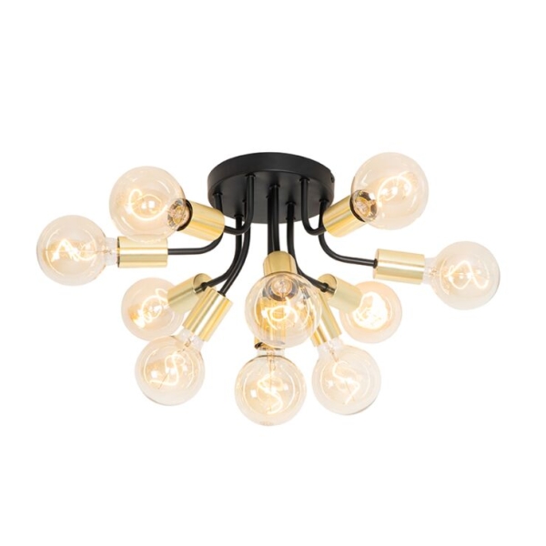 Design plafondlamp zwart met goud 10-lichts - juul