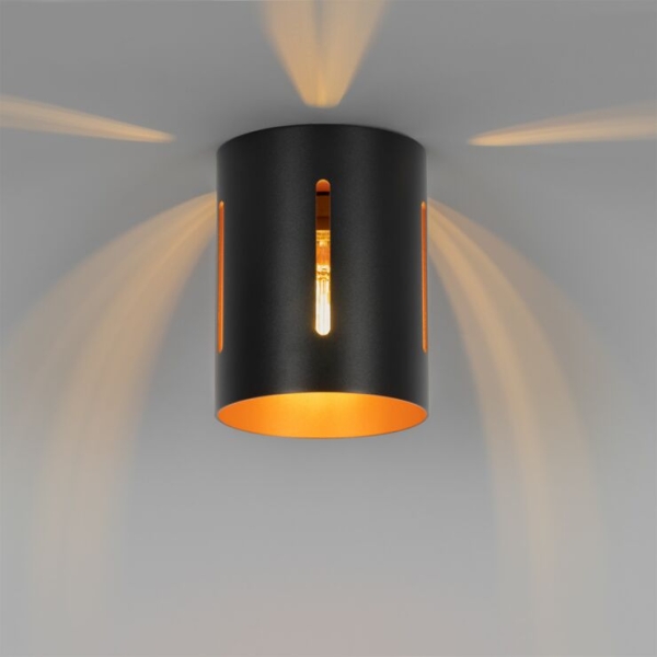 Design plafondlamp zwart met gouden binnenkant - yana