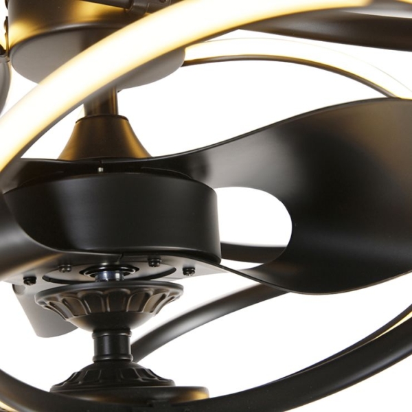 Design plafondventilator zwart met afstandsbediening incl. Led - kauv