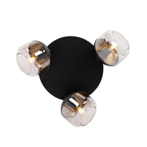 Design spot zwart met goud en smoke glas 3-lichts rond - kyan