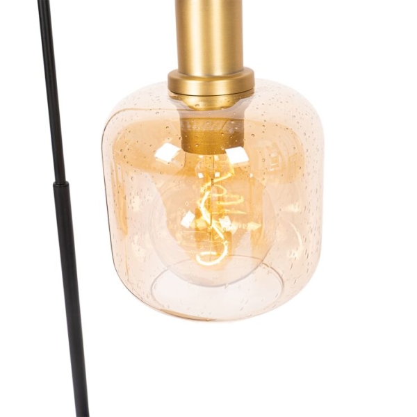 Design tafellamp zwart met messing en amber glas - zuzanna