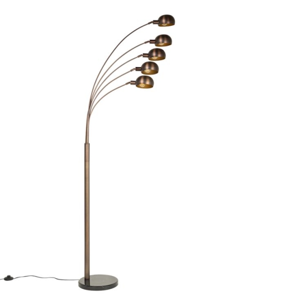 Design vloerlamp donkerbrons met goud 5-lichts - sixties marmo
