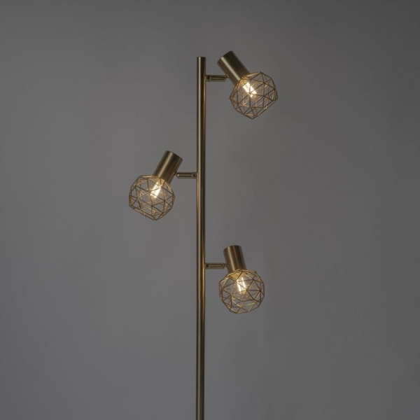Design vloerlamp goud 3-lichts verstelbaar - mesh
