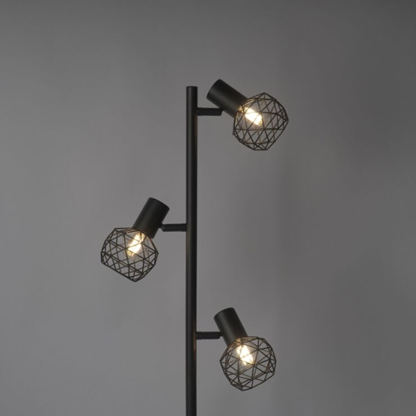 Design vloerlamp zwart 3-lichts verstelbaar - mesh