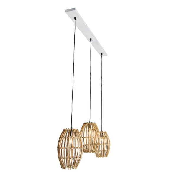 Hanglamp bamboe met wit langwerpig 3-lichts - canna capsule