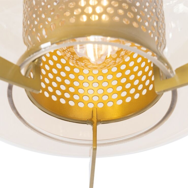 Hanglamp goud amber glas rond 3-lichts - kevin